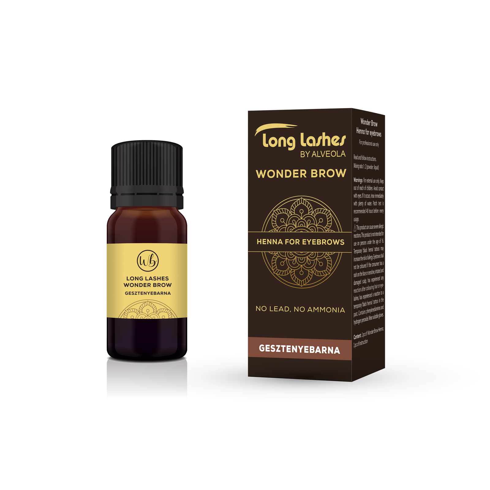 Henna Brow - Chestnut Brown (Καστανό) Βαφή φρυδιών WonderBrow Long Lashes 4g